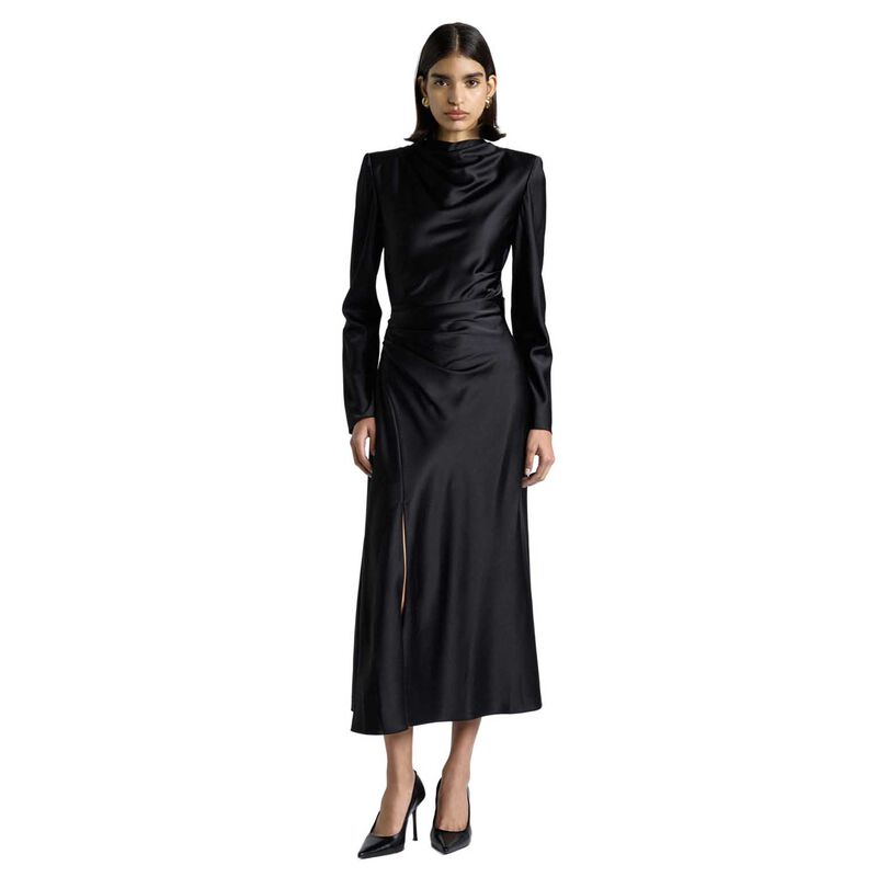 Cue Matte Satin Viscose Gathered Midi Dress image number 0